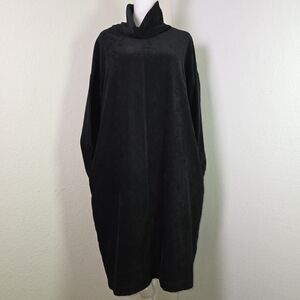 Robert Krugman Black Oversized Cocoon Dress, Minimalist Lagenlook Funnel Neck,L